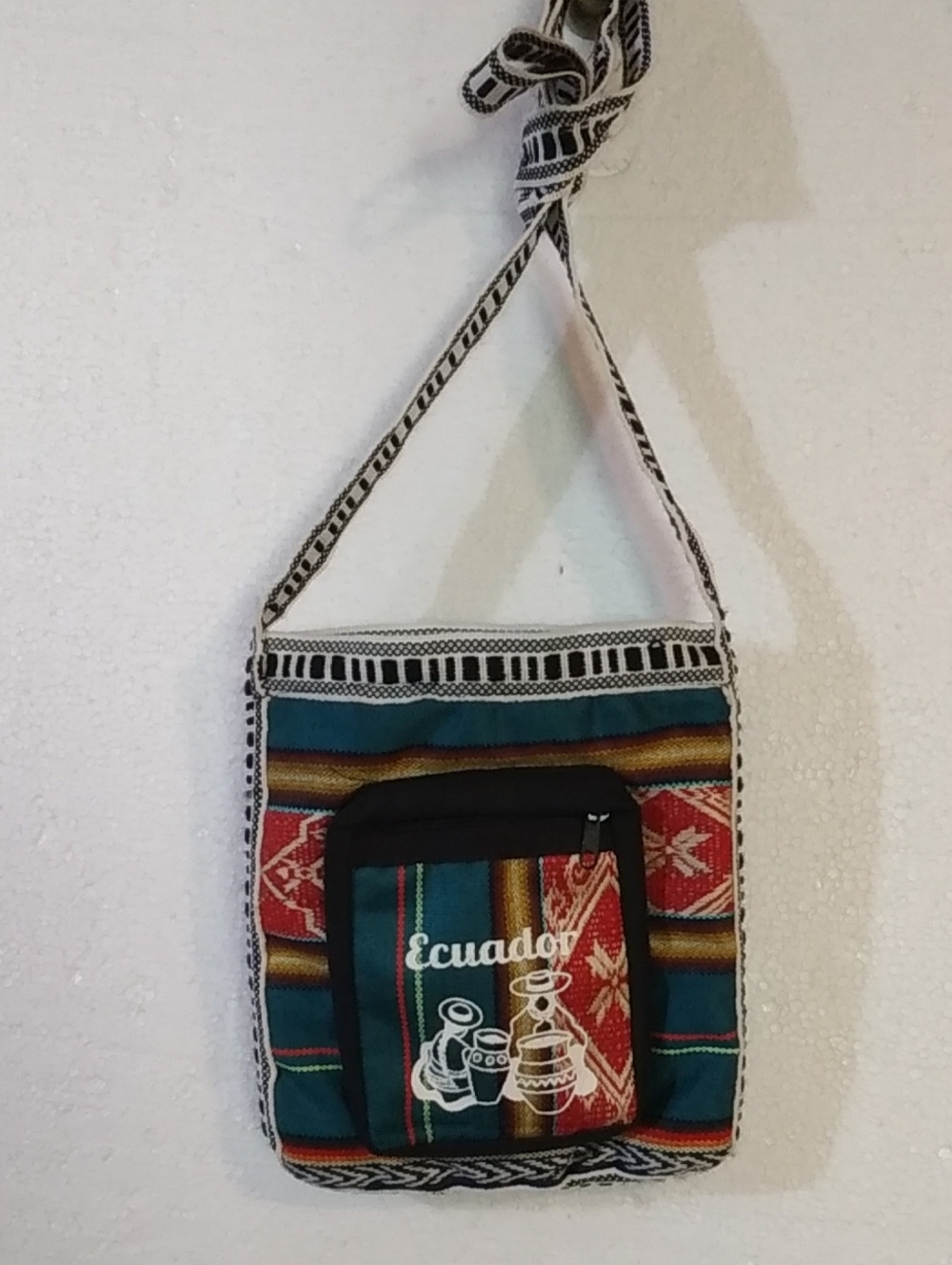 Ecuador Patterned Teal & Red Crossbody Bag